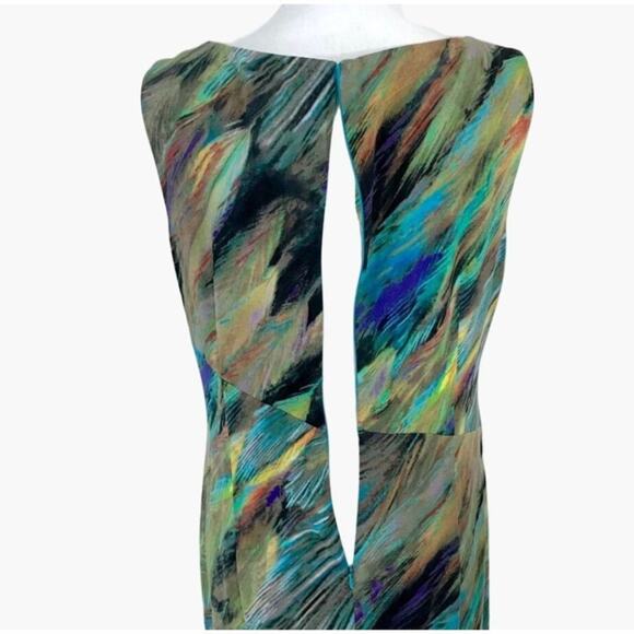 Marvin Richards Women's Size 6 -8 Abstract Sleeveless Sheath Dress Peacock - Picture 4 of 7